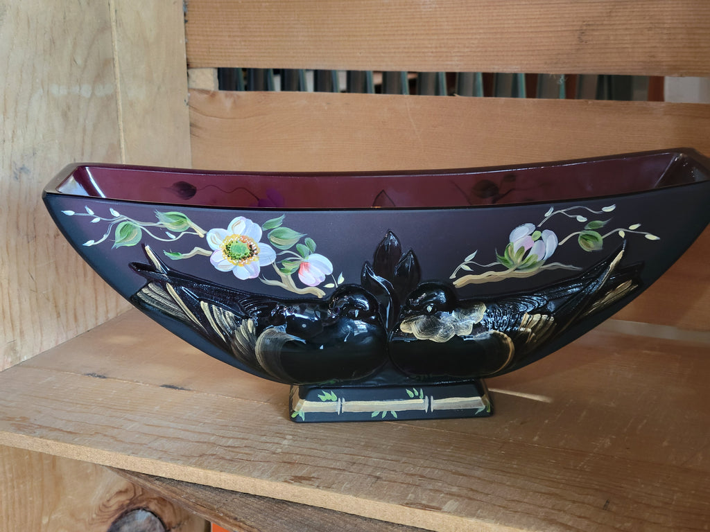 Fenton Hand-Painted "Verlys Love Birds" Limited Edition Art Glass Vase